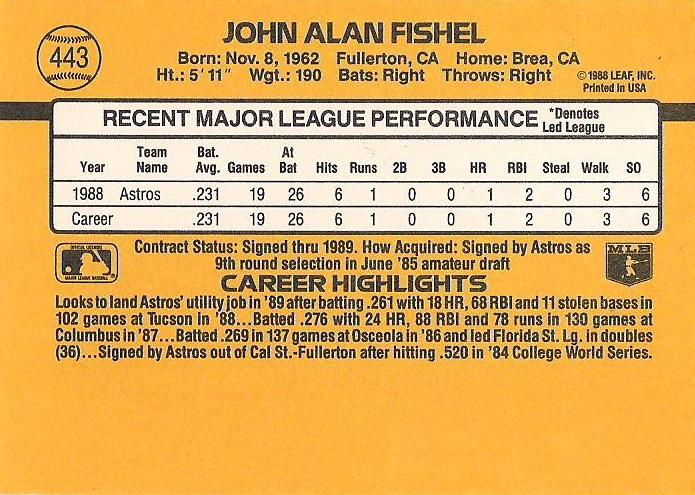 John Fishel  baseball card collectible - Main Image 2