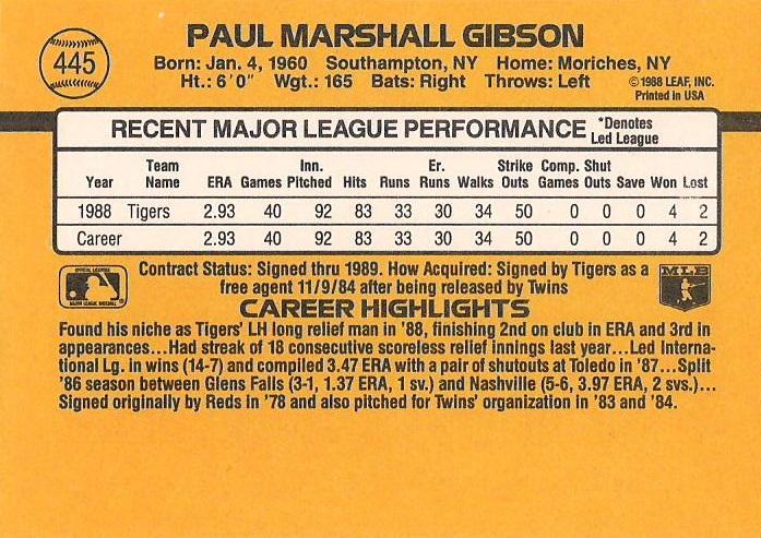 Paul Gibson  baseball card collectible - Main Image 2