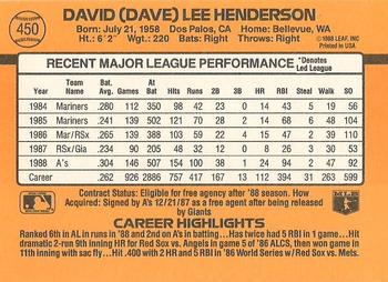 Dave Henderson  baseball card collectible - Main Image 2
