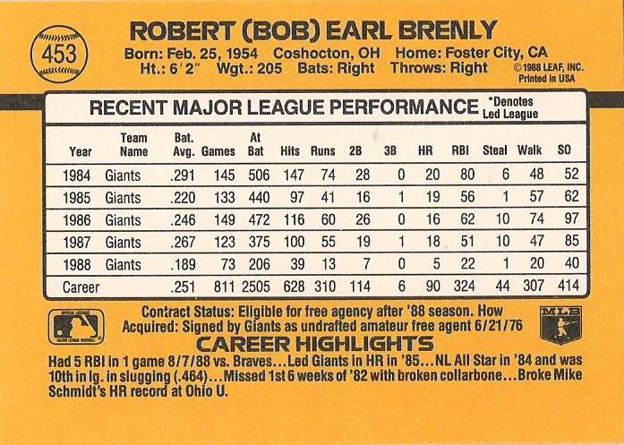 Bob Brenly  baseball card collectible - Main Image 2