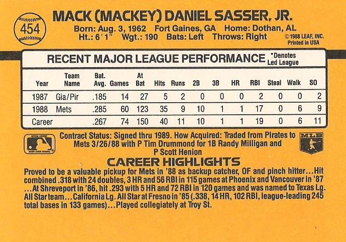 Mackey Sasser  baseball card collectible - Main Image 2