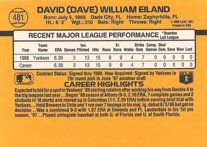 Dave Eiland  baseball card collectible - Main Image 2