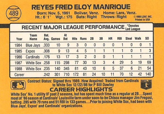 Fred Manrique  baseball card collectible - Main Image 2