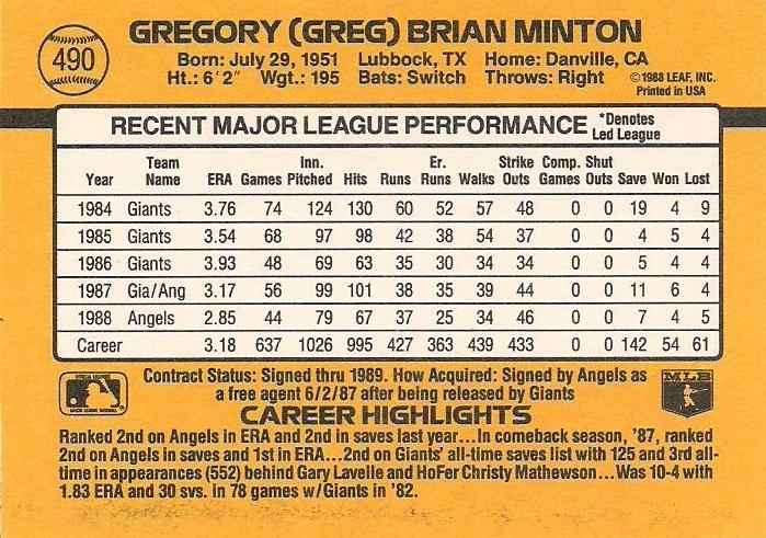 Greg Minton  baseball card collectible - Main Image 2