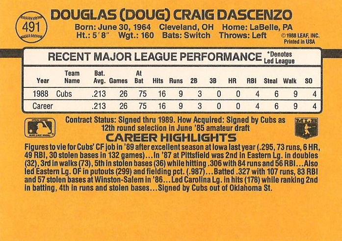 Doug Dascenzo  baseball card collectible - Main Image 2