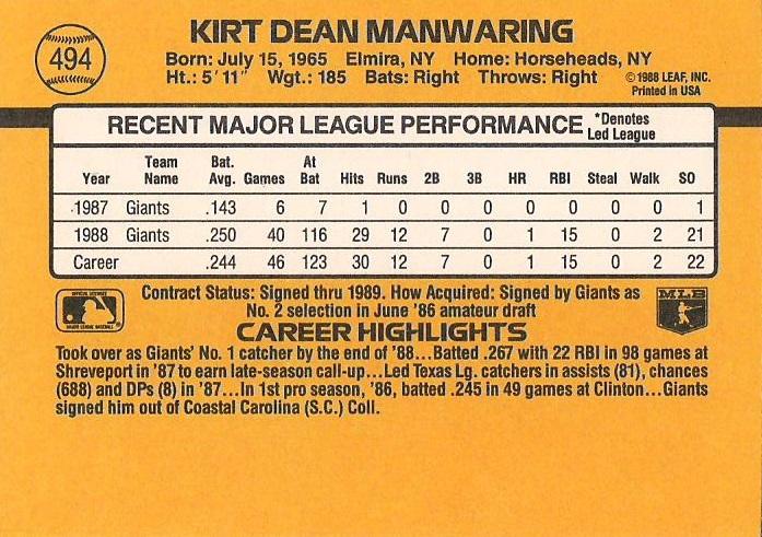 Kirt Manwaring  baseball card collectible - Main Image 2