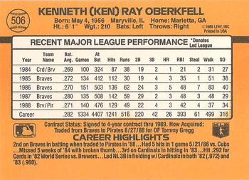 Ken Oberkfell  baseball card collectible - Main Image 2