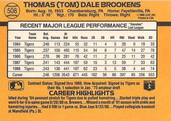 Tom Brookens  baseball card collectible - Main Image 2