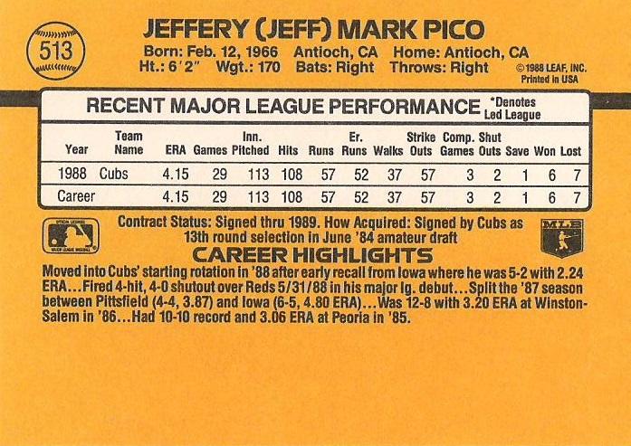 Jeff Pico  baseball card collectible - Main Image 2