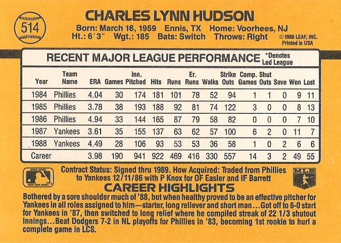 Charles Hudson  baseball card collectible - Main Image 2
