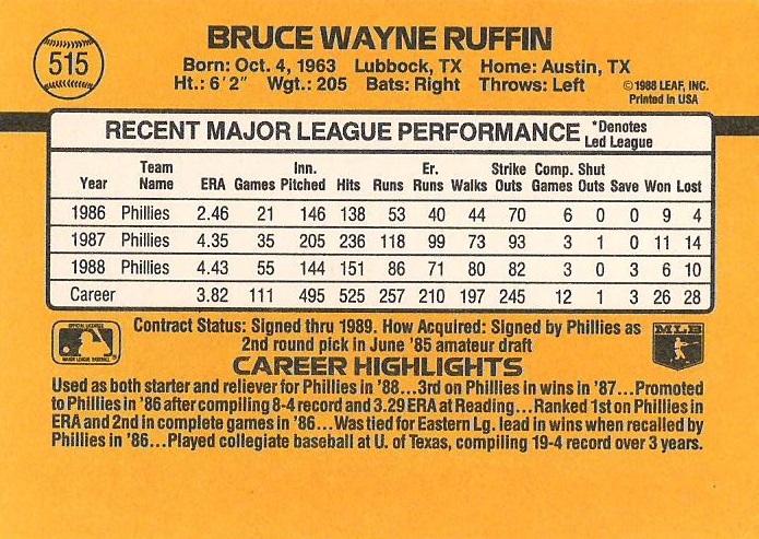 Bruce Ruffin  baseball card collectible - Main Image 2