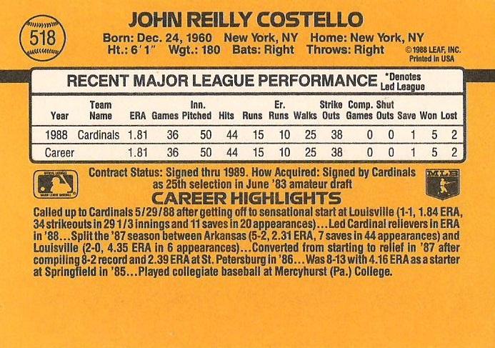 John Costello  baseball card collectible - Main Image 2