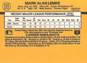 Mark Lemke  baseball card collectible - Main Image 2