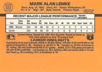 Mark Lemke  baseball card collectible - Main Image 2