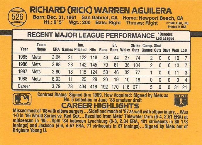 Rick Aguilera  baseball card collectible - Main Image 2