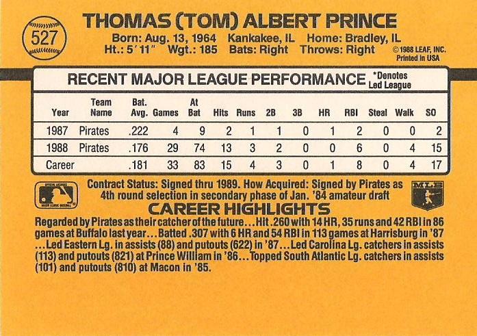 Tom Prince  baseball card collectible - Main Image 2