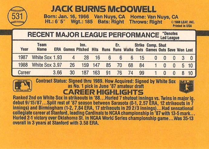 Jack McDowell  baseball card collectible - Main Image 2