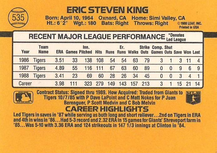 Eric King  baseball card collectible - Main Image 2