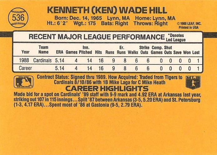 Ken Hill  baseball card collectible - Main Image 2