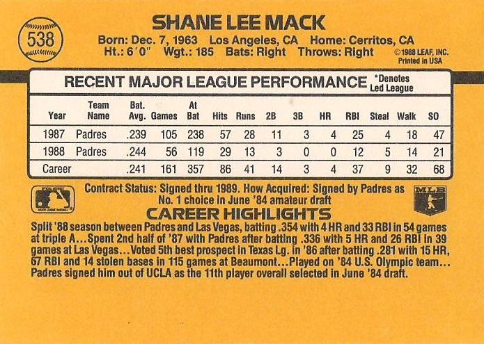 Shane Mack  baseball card collectible - Main Image 2
