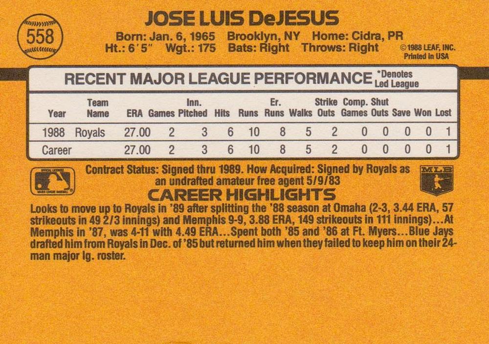 Jose DeJesus  baseball card collectible - Main Image 2