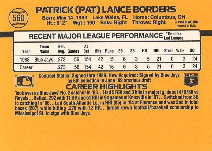 Pat Borders  baseball card collectible - Main Image 2