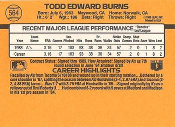 Todd Burns  baseball card collectible - Main Image 2