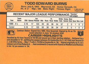 Todd Burns  baseball card collectible - Main Image 2