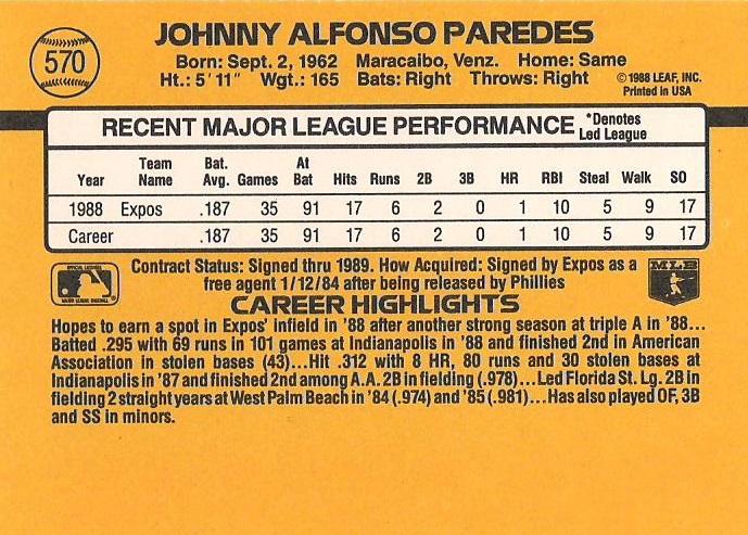 Johnny Paredes  baseball card collectible - Main Image 2