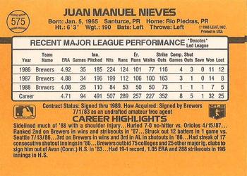 Juan Nieves  baseball card collectible - Main Image 2