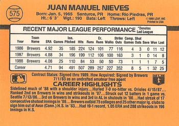 Juan Nieves  baseball card collectible - Main Image 2