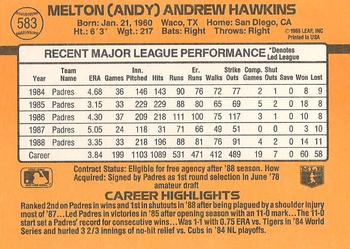 Andy Hawkins  baseball card collectible - Main Image 2