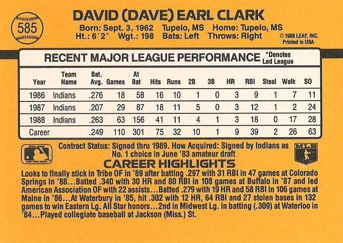 Dave Clark  baseball card collectible - Main Image 2
