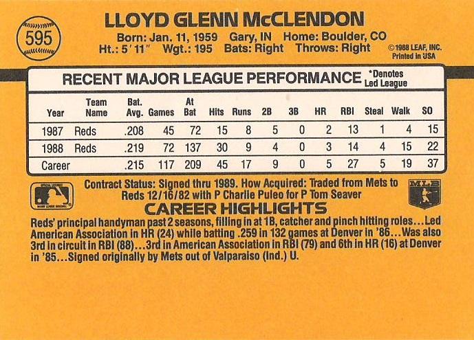 Lloyd McClendon  baseball card collectible - Main Image 2