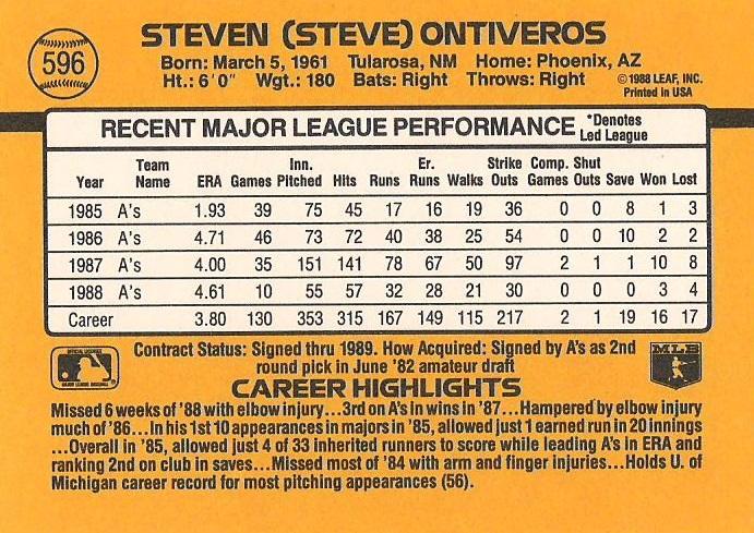 Steve Ontiveros  baseball card collectible - Main Image 2