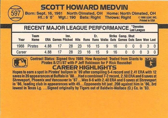 Scott Medvin  baseball card collectible - Main Image 2