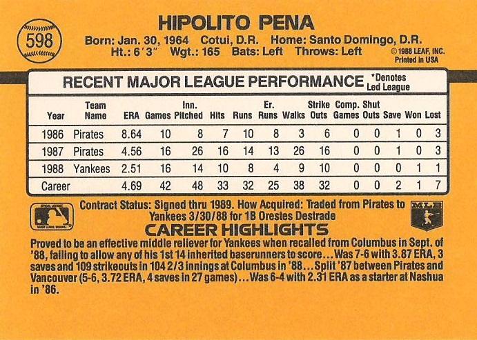 Hipolito Pena  baseball card collectible - Main Image 2
