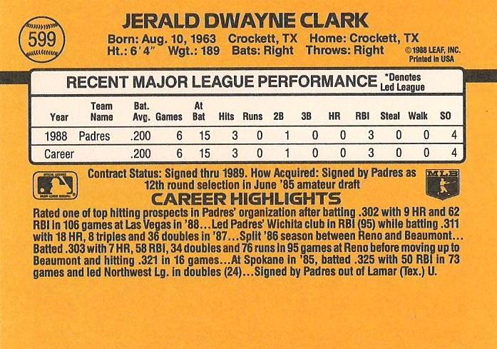 Jerald Clark  baseball card collectible - Main Image 2