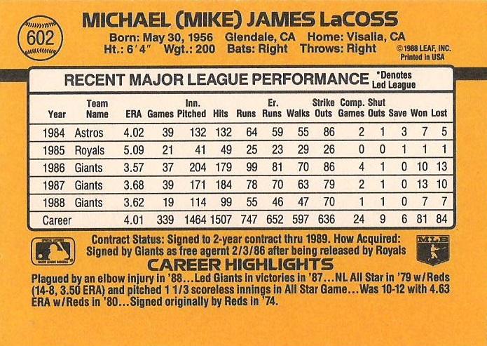 Mike LaCoss  baseball card collectible - Main Image 2