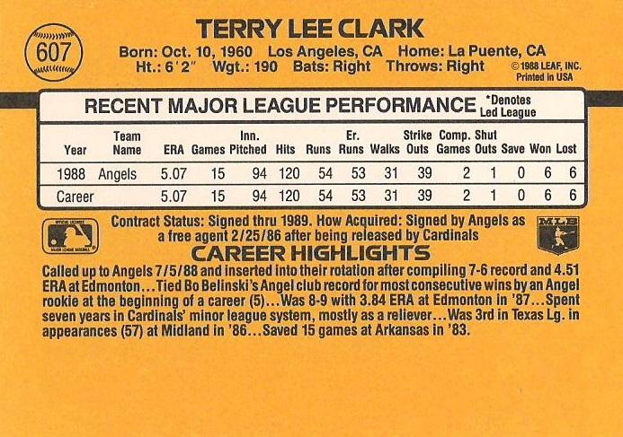 Terry Clark  baseball card collectible - Main Image 2