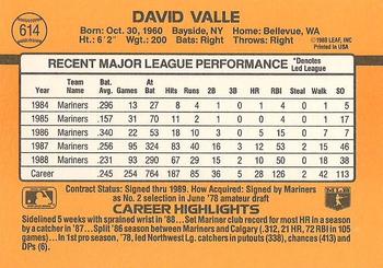 Dave Valle  baseball card collectible - Main Image 2