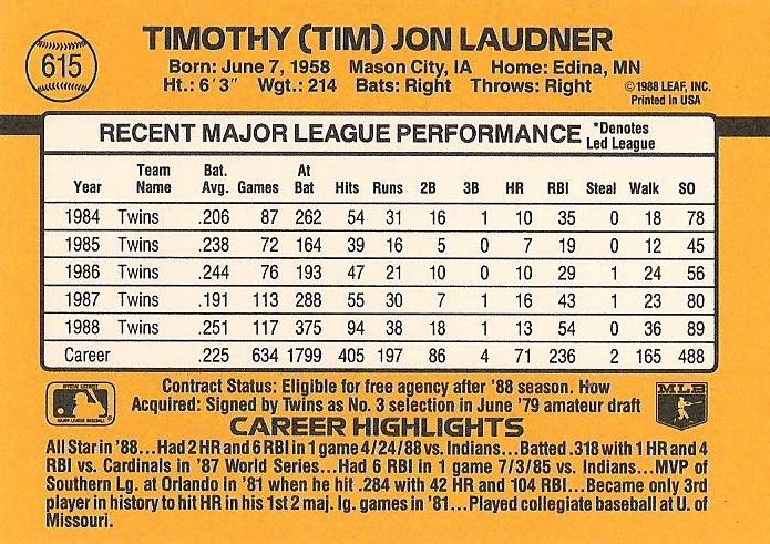 Tim Laudner  baseball card collectible - Main Image 2