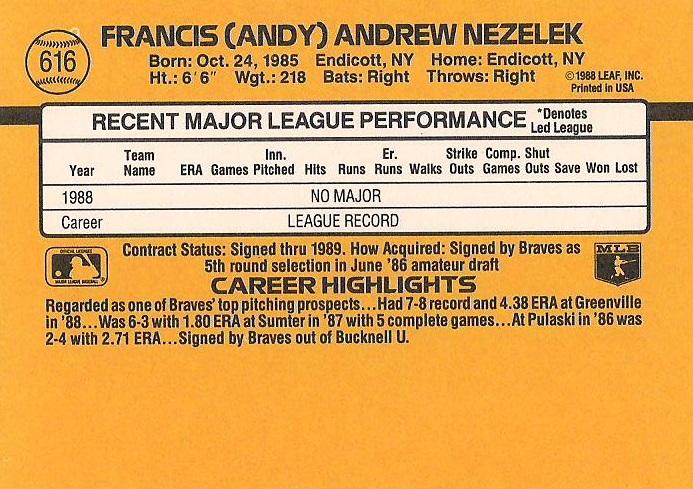 Andy Nezelek  baseball card collectible - Main Image 2