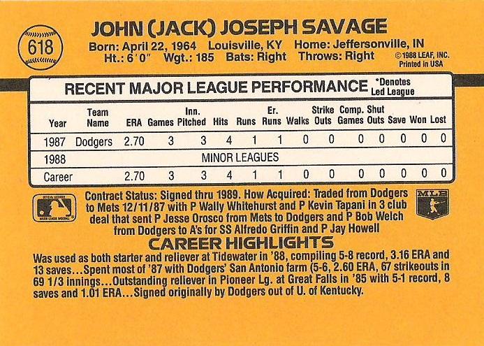 Jack Savage  baseball card collectible - Main Image 2