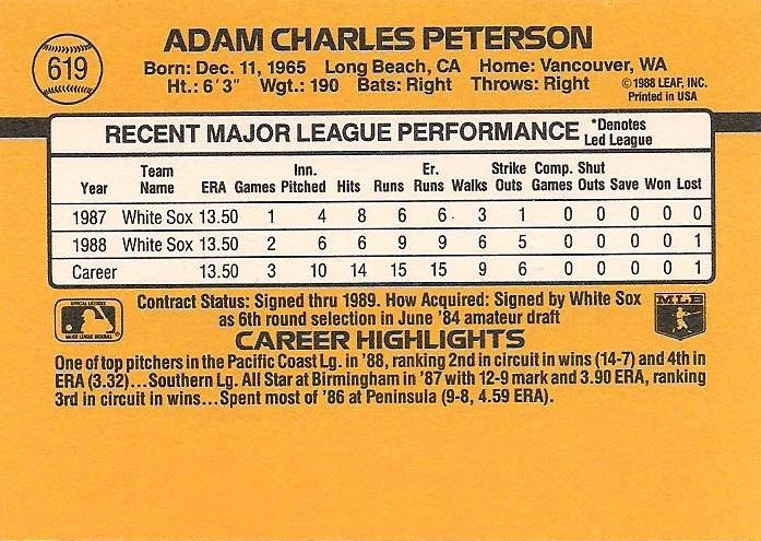 Adam Peterson  baseball card collectible - Main Image 2