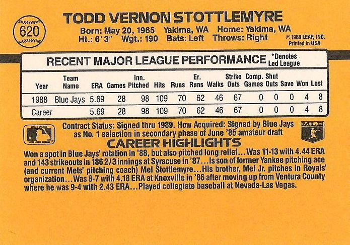 Todd Stottlemyre  baseball card collectible - Main Image 2