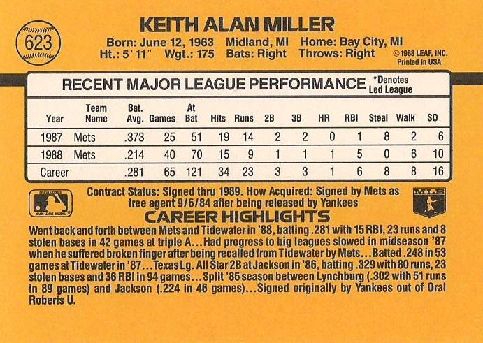 Keith Miller  baseball card collectible - Main Image 2