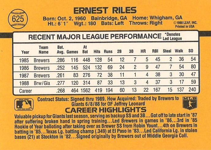 Ernest Riles  baseball card collectible - Main Image 2