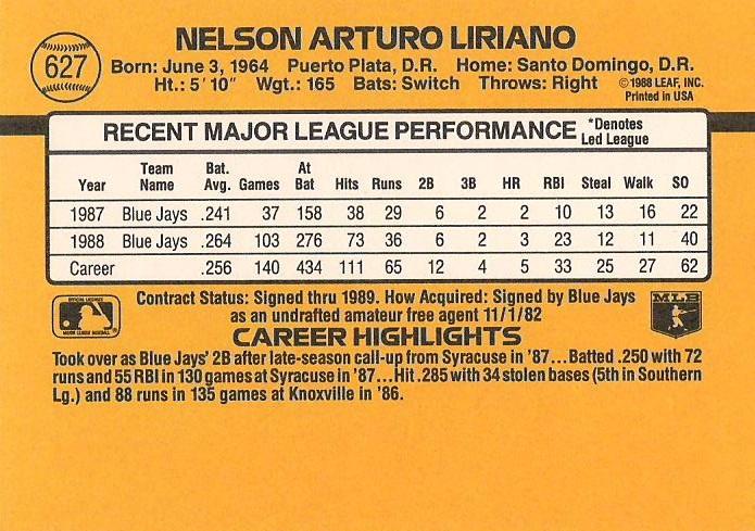 Nelson Liriano  baseball card collectible - Main Image 2
