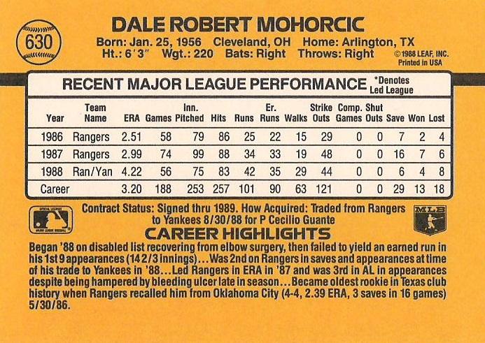 Dale Mohorcic  baseball card collectible - Main Image 2